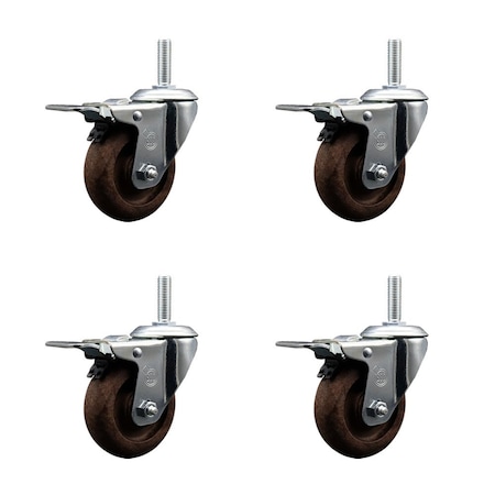 Service Caster 35 Inch High Temp Glass Filled Nylon 58 Inch Stem Caster Set with Total Lock Brake SCC-TSTTL20S3514-GFNSHT-58212-4